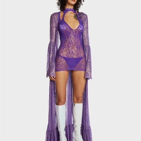 SPARKLE Babe Sheer One Piece Mini Dress | Lace Design Open Back Sexy Lin… - Picture 1 of 3